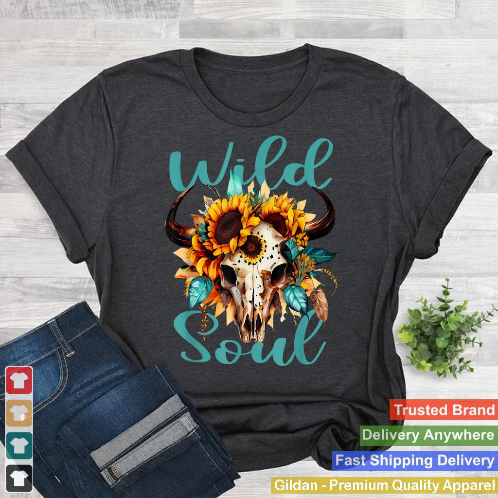 Wild Soul Women Vintage Western Sunflower Boho Cow Skull