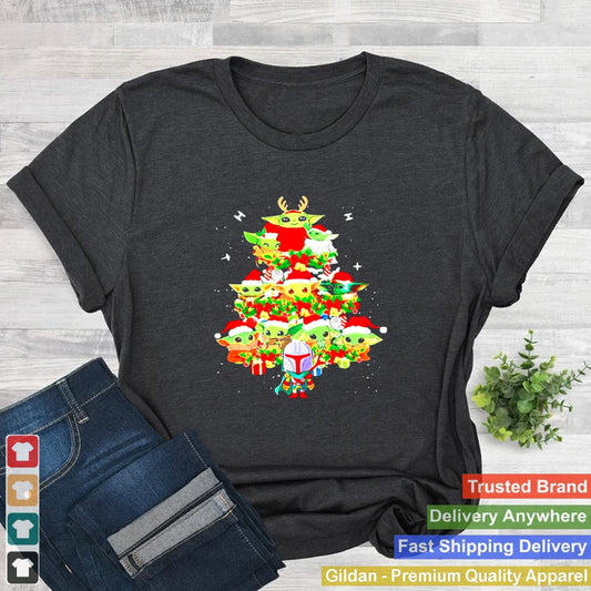 Baby Yoda And The Mandalorian Merry Christmas Tree Gift shirt