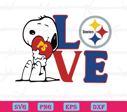 Pittsburgh Steelers Snoopy Love Heart Cutting Svg File, Svg Png Dxf Eps Cricut