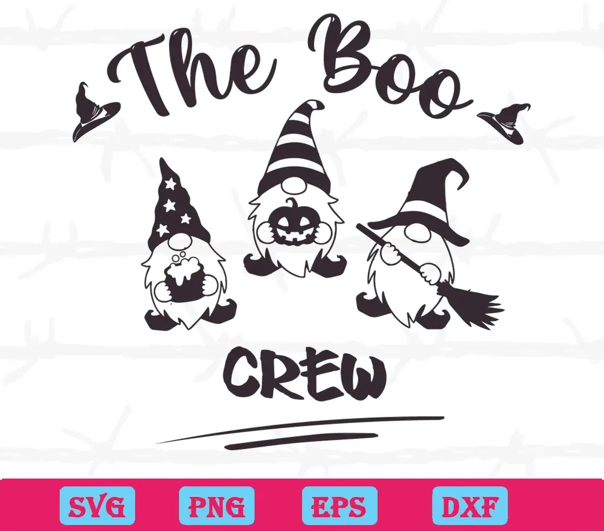 The Boo Crew Black And White Halloween Gnomes Clipart Illustration