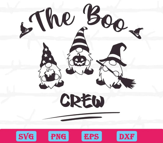 The Boo Crew Black And White Halloween Gnomes Clipart Illustration