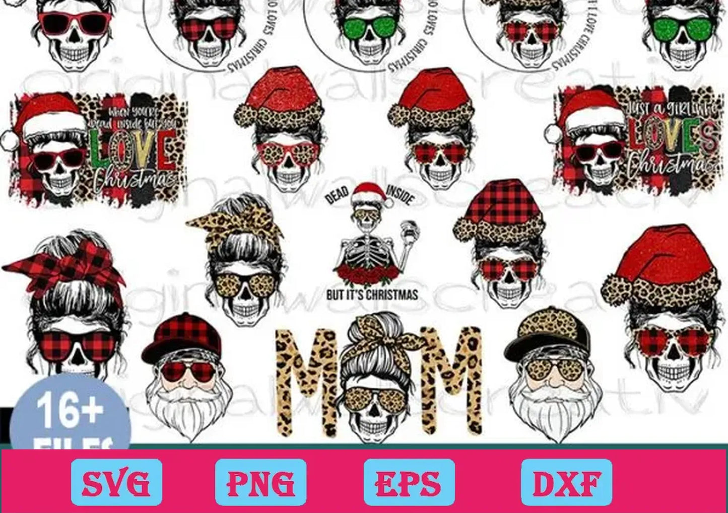 16 Christmas Messy Bun Sublimation Png Bundle