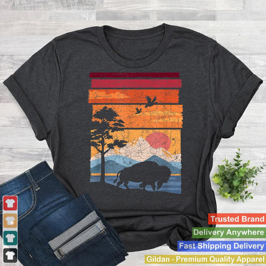 Nature Sunset Animal Lover American Bison Retro Buffalo