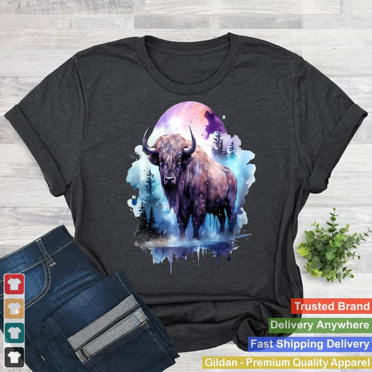 Buffalo Moon Bison Colorful Artwork Wildlife Nature Savanna