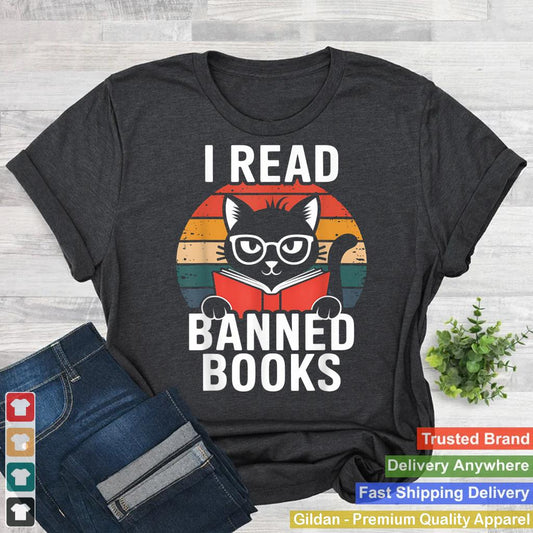 I Read Banned Books Funny Book Lover Cat Reader Library