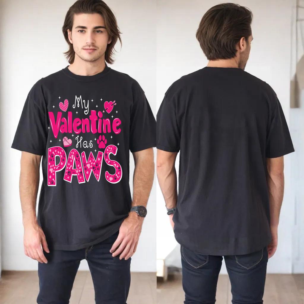 My Valentine Has Paws Cute Pet Lover Tee For Kids Men Women