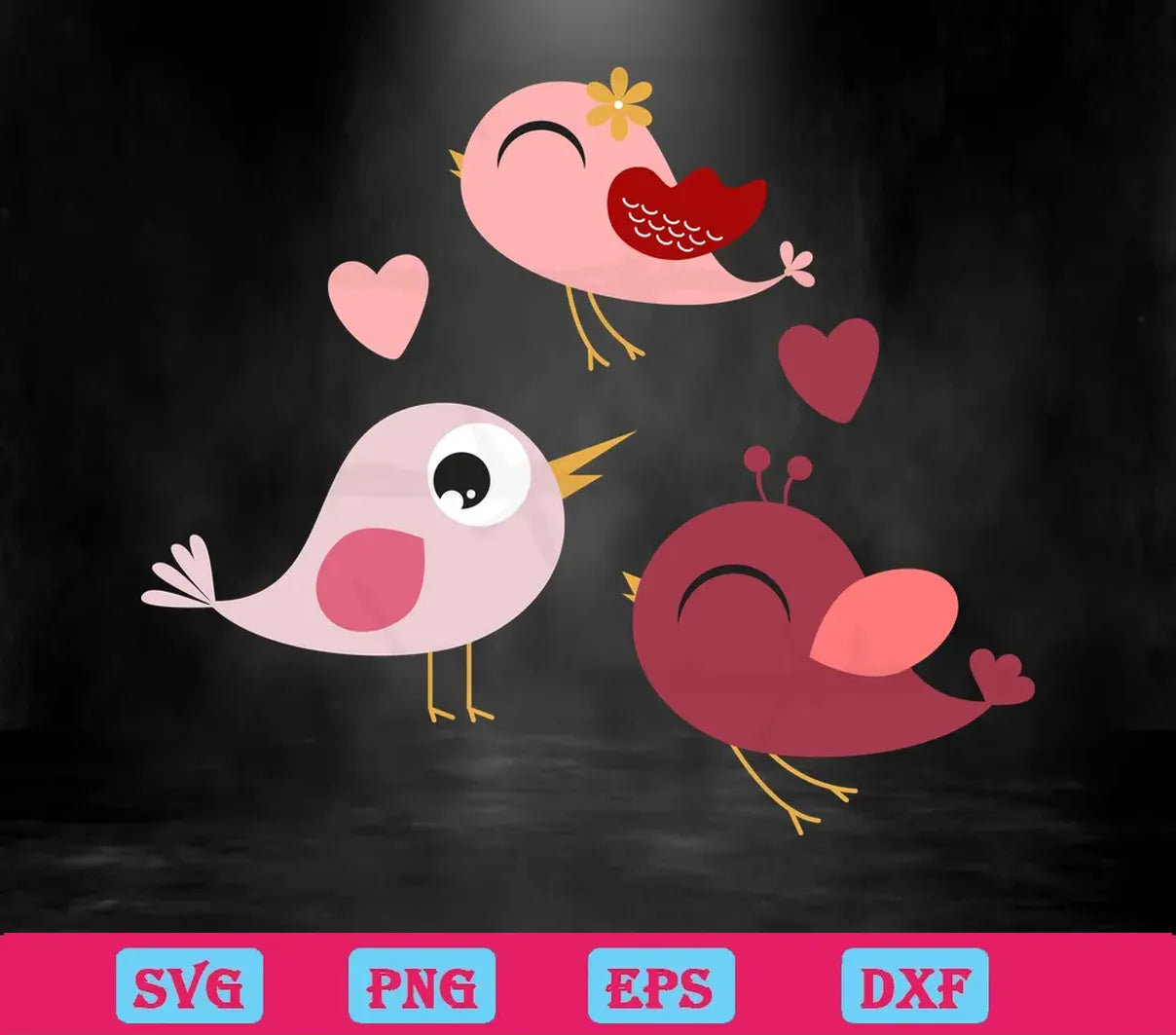 Cute Little Valentines Day Birds, Svg Files