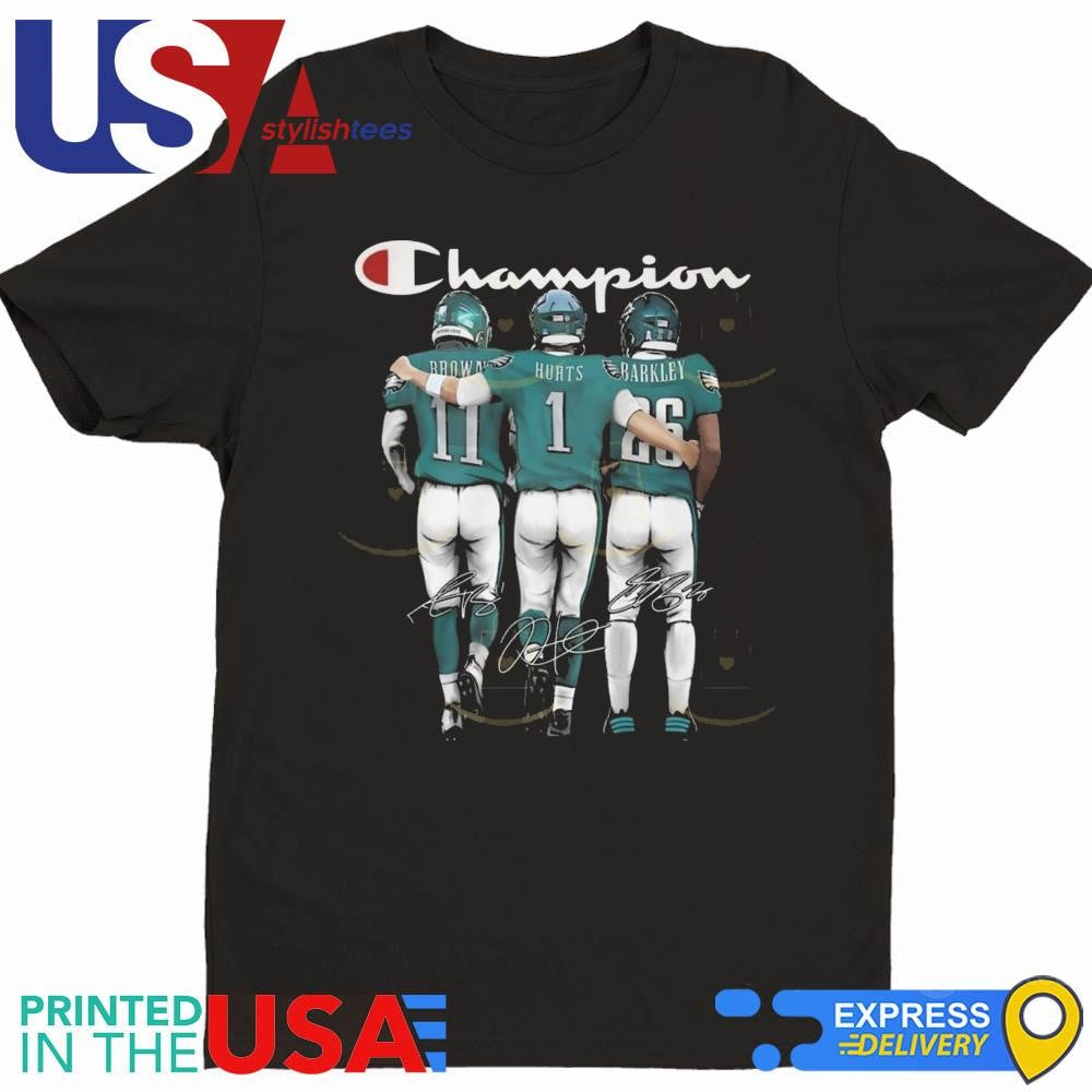 Philadelphia Eagles Champions Brown Hurts Barkley Signatures 2025 Shirt