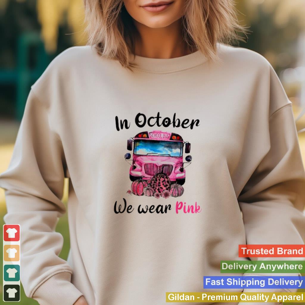 In October We Wear Pink School Bus Breast Cancer Leopard T Shirt