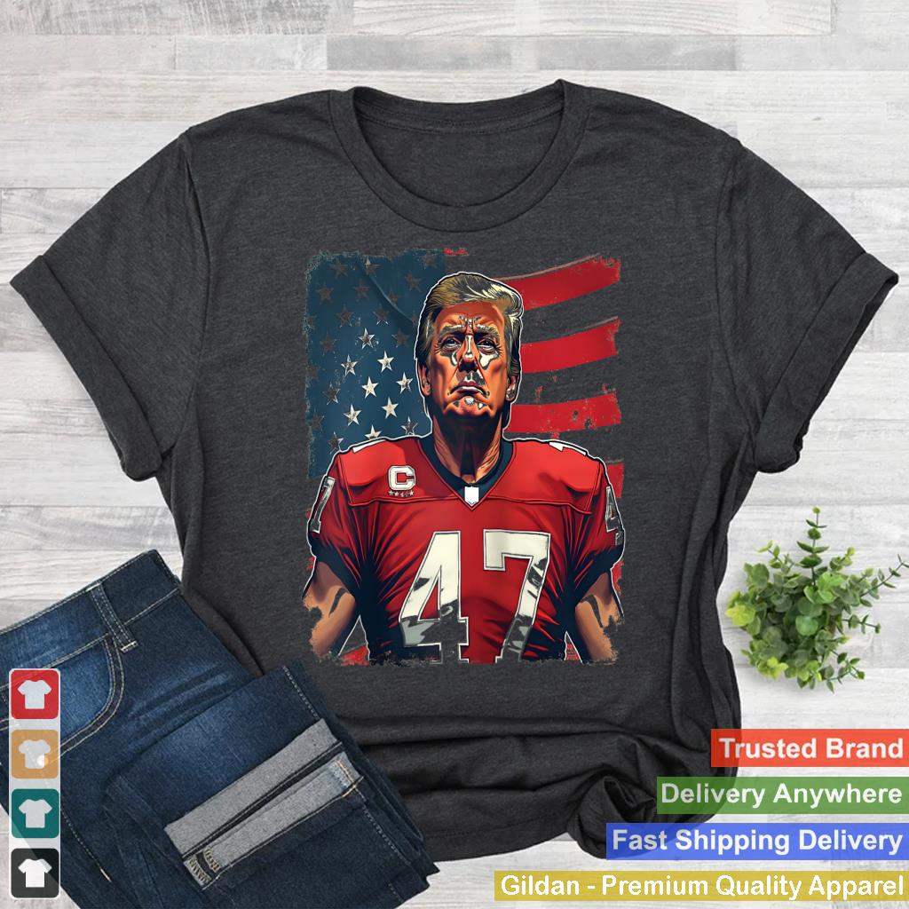 TRUMP 47 Football Player - Patriotic President 47 USA Flag Raglan Baseball Tee