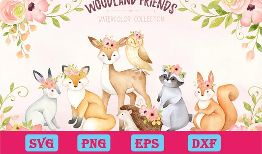 Woodland Animals Watercolor Clipart Png