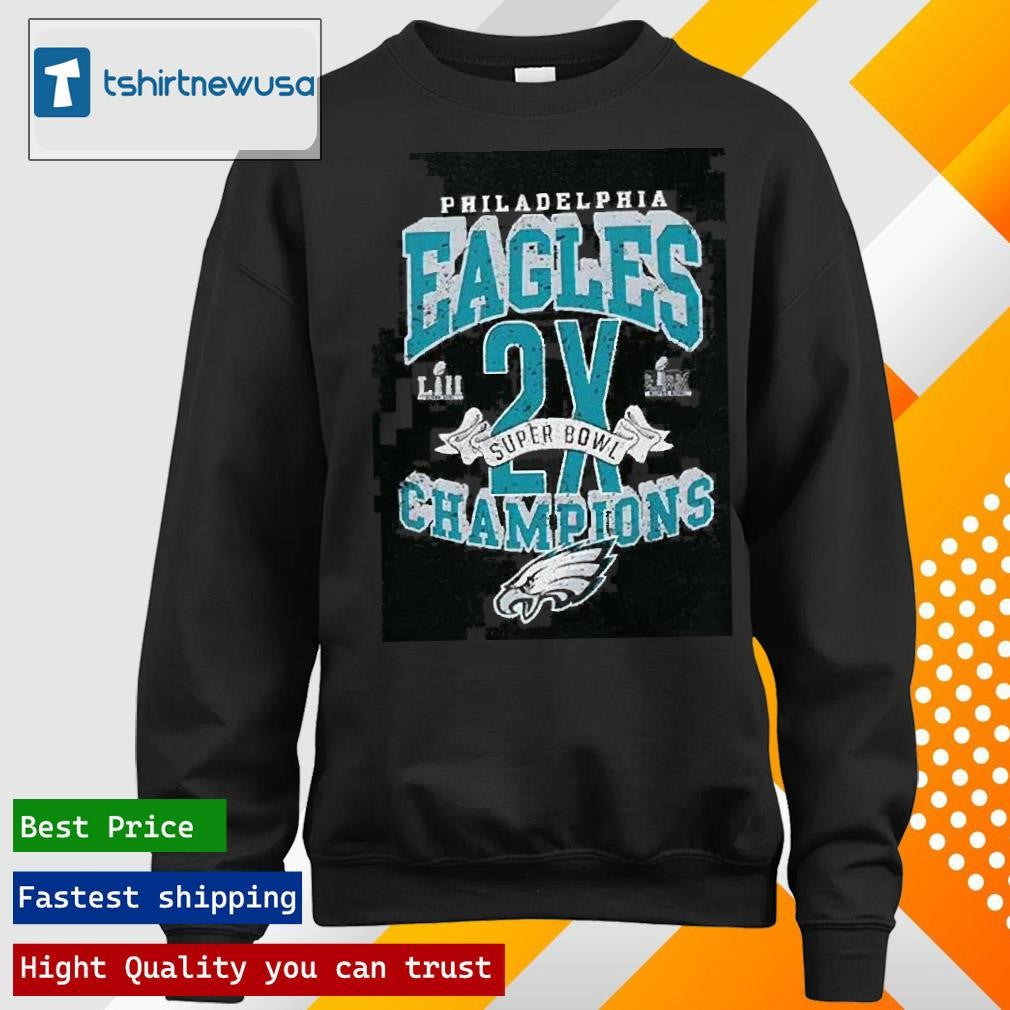 Top Philadelphia Eagles 2x Super Bowl Champions 2025 T-Shirt