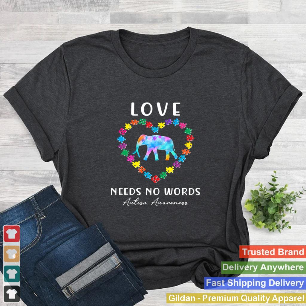 Autism Awareness Love Needs No Words Rainbow Puzzle Elephant Shirt