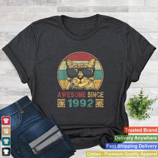 Awesome Since 1992 30th Birthday Gift Cat Lover T Shirt