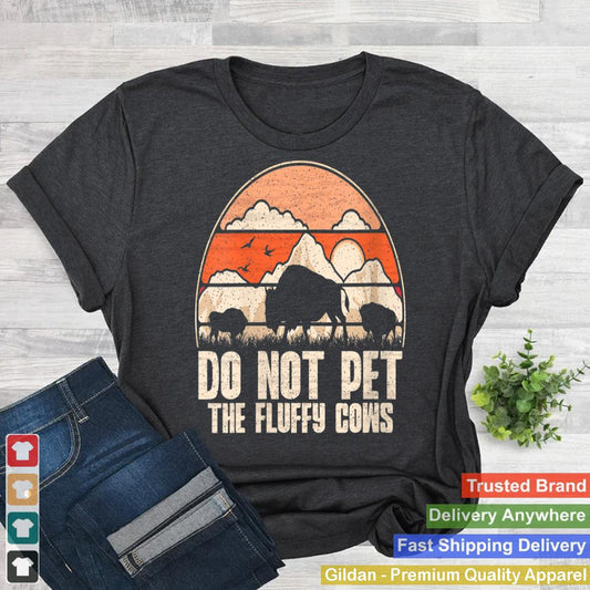 Womens Do Not Pet The Fluffy Cows - Retro Bison  Vintage Buffalo V-Neck