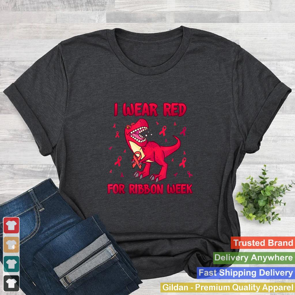 In October We Wear Red Ribbon Week Trex Dino Kids Toddler T Shirt