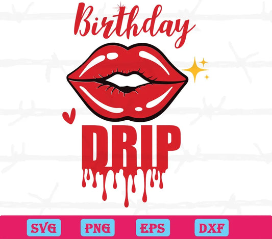 Birthday Drip Lips Outline, Scalable Vector Graphics