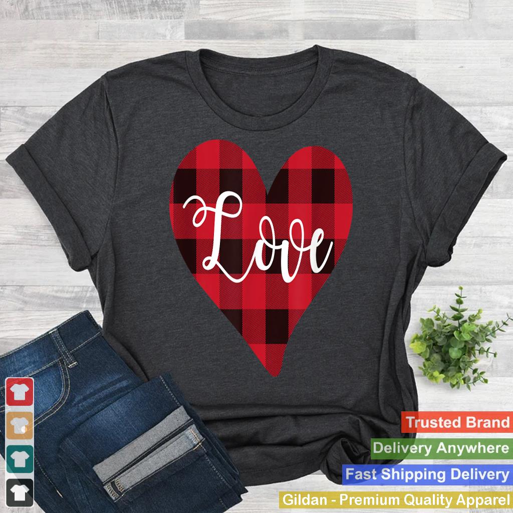 Valentines Day Buffalo Plaid Check Pattern Love Heart Shirt