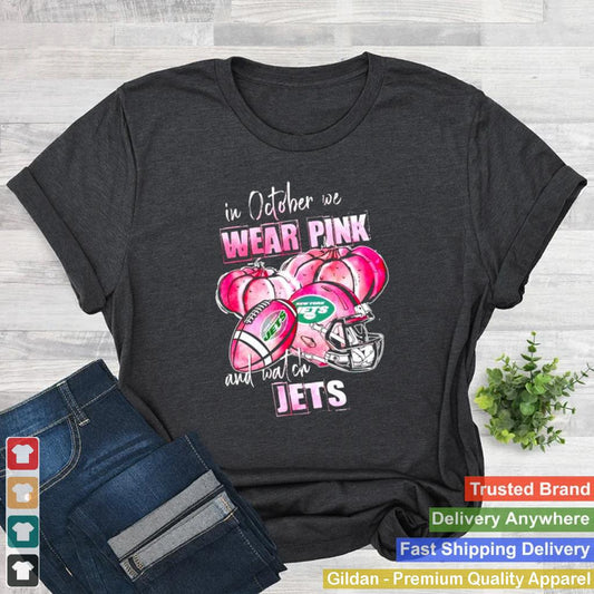 In october we wear pink and watch Jets Breast Cancer Halloween shirt