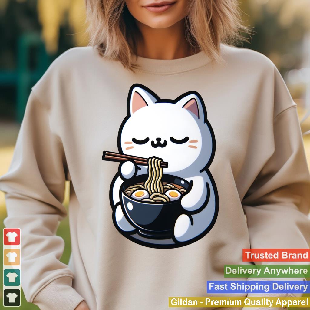 Cat Eating Ramen Noodles Kawaii Anime Japanese Cute Neko