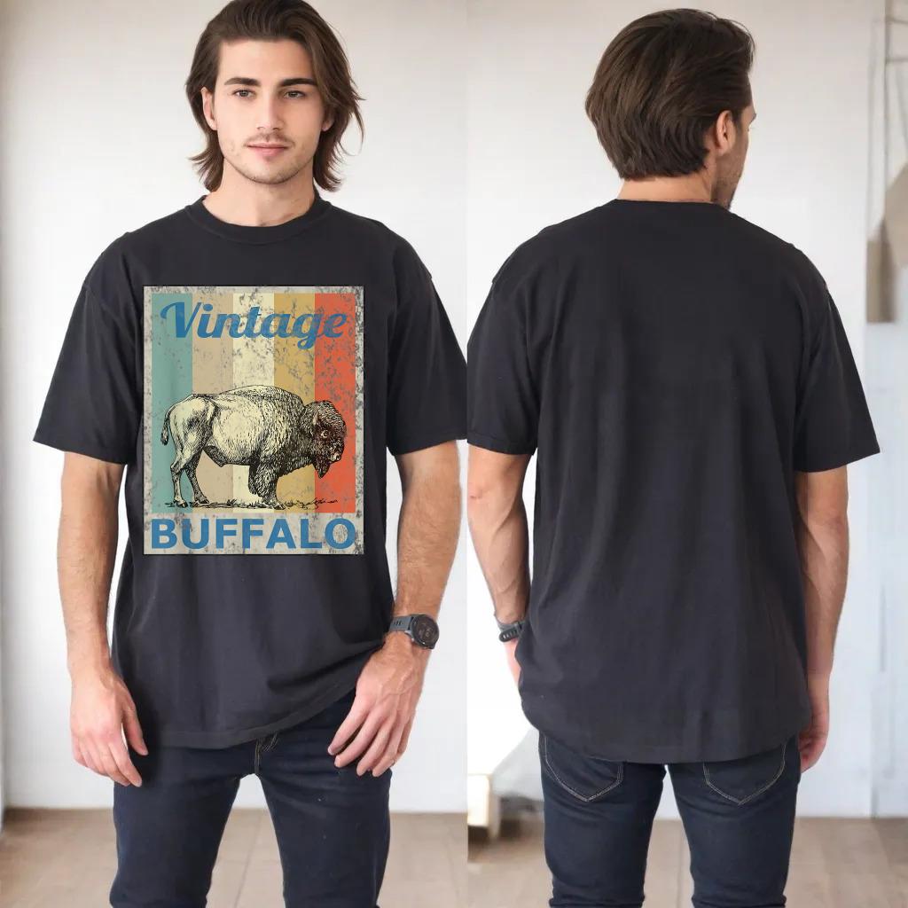 Vintage Bison Buffalo Animal T-Shirt Retro Style Grunge Tee