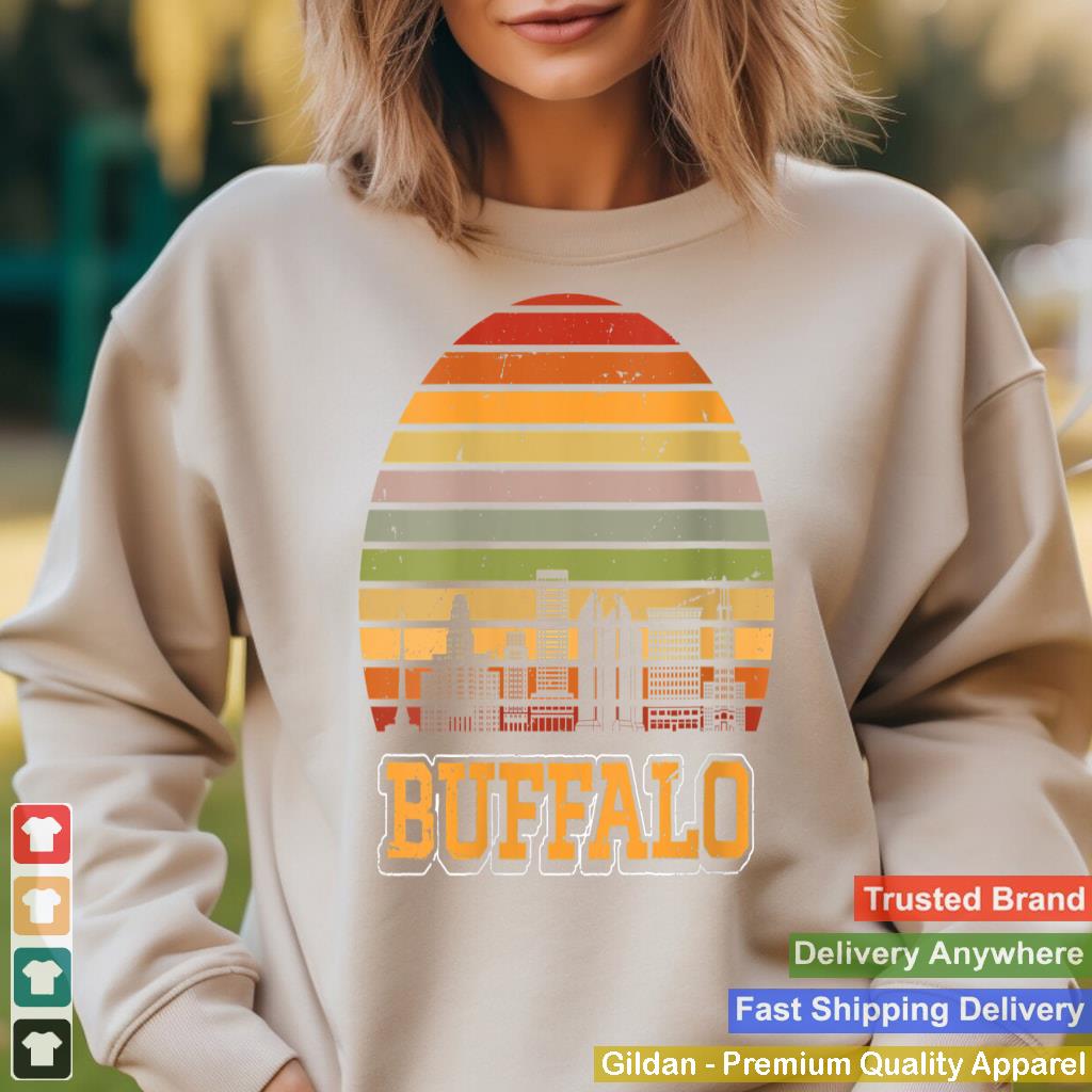 Womens Buffalo USA Retro Vintage Sunset Skyline Buffalo V-Neck