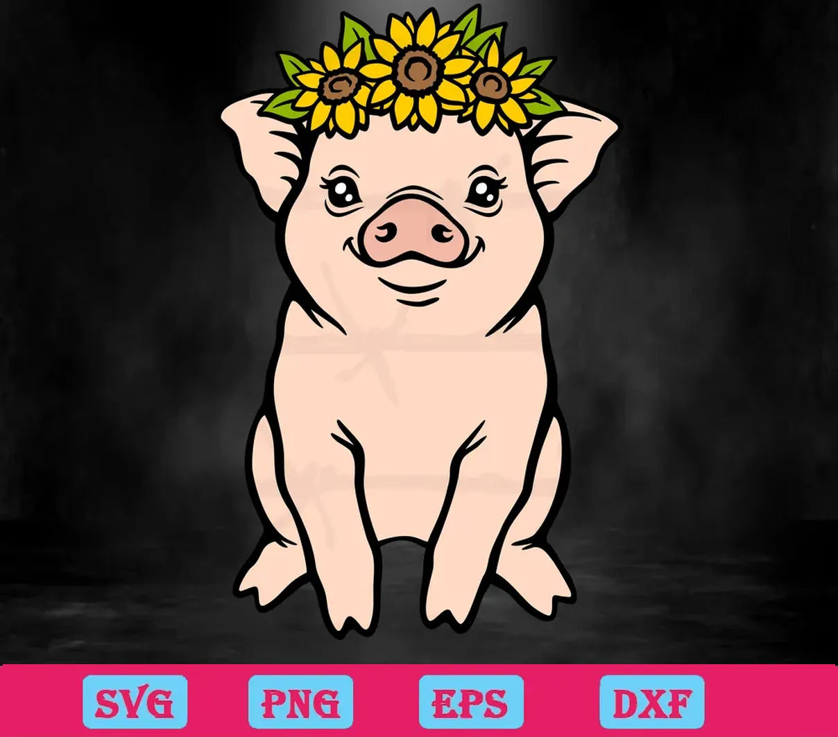 Cute Pig Sunflower, Svg Png Dxf Eps Digital Files