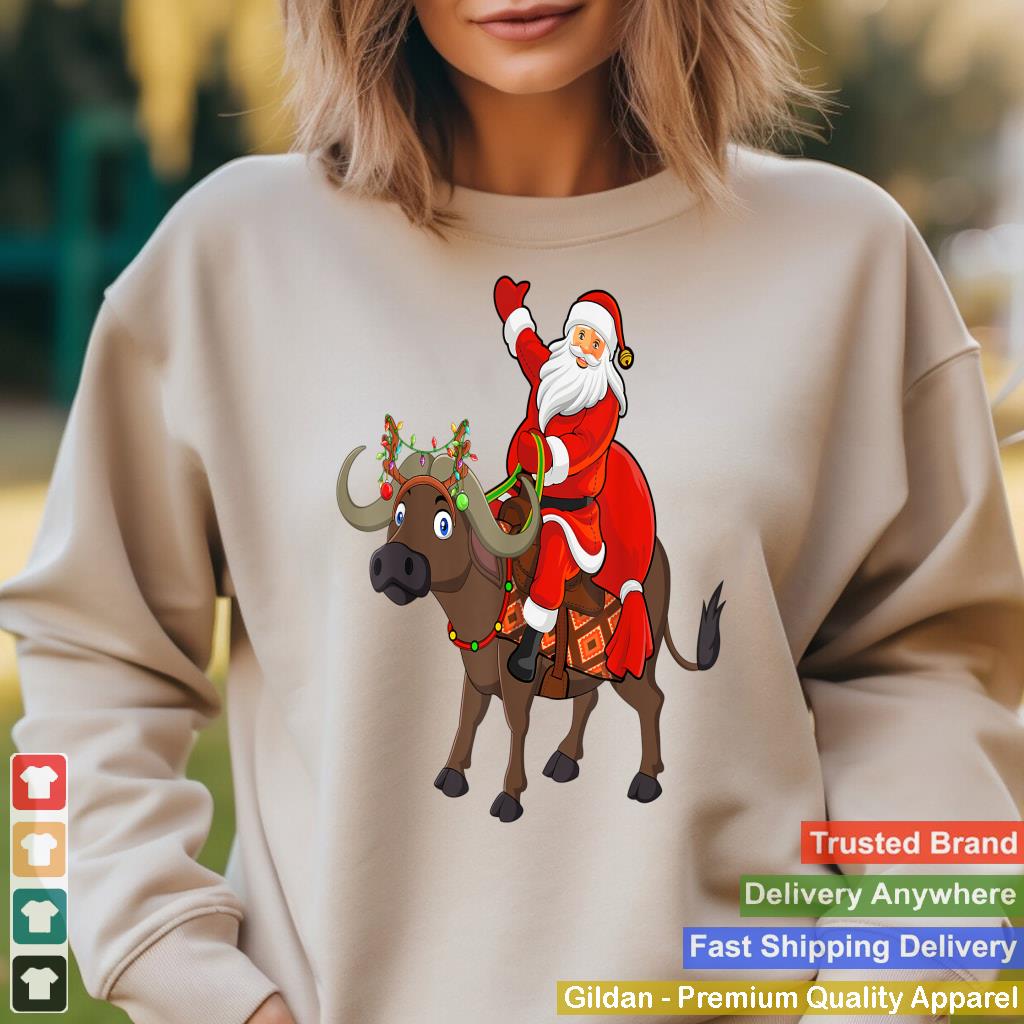 Xmas Family Matching Funny Santa Riding Buffalo Christmas