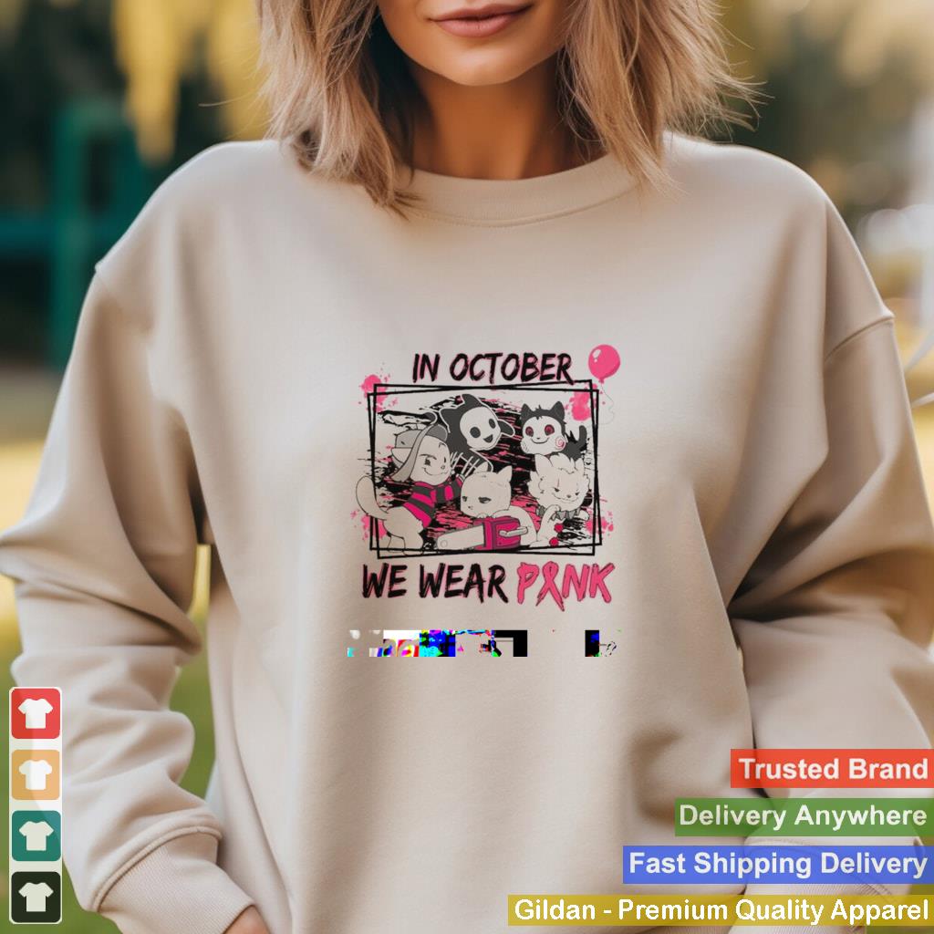 In october we wear pink horror movies cat breast cancer Halloween shirt