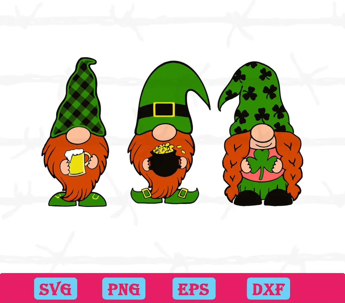 St Patrick’S Day Three Gnomes Holding Clover svg