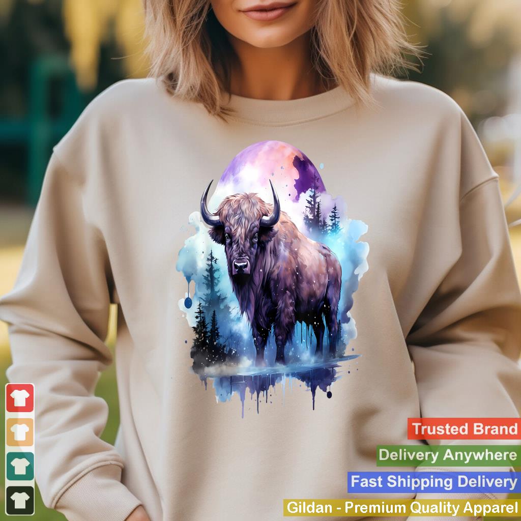 Buffalo Moon Bison Colorful Artwork Wildlife Nature Savanna