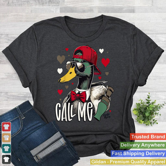 Retro Call Me Valentines Duck Hunting Lover Women Men Kids