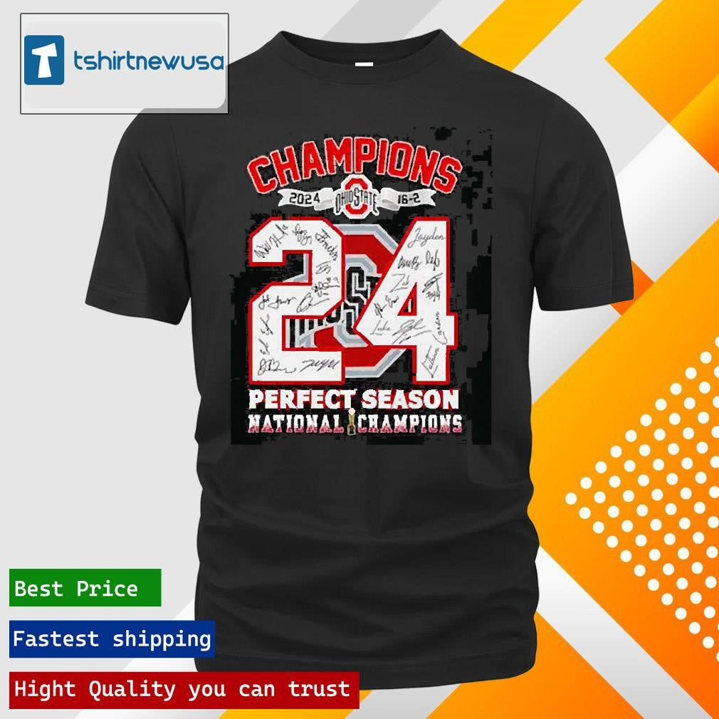 Top Ohio State Buckeyes Perfect Season National Champions 2024 Signatures T-Shirt