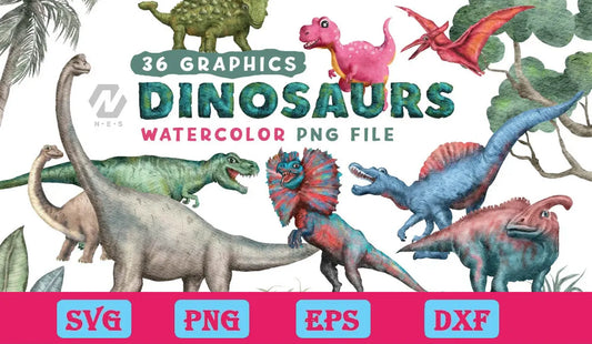 Cute Dinosaurs Watercolor PNG Clipart