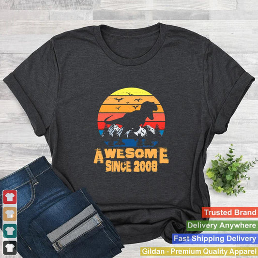 Awesome since 2008 13 Year Old 13th Birthday Gift For Dinosaur Boy shirt