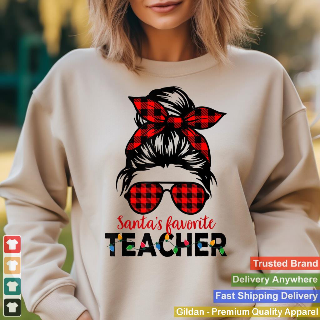 Santa's Favorite Teacher Christmas Women Messy Bun Buffalo