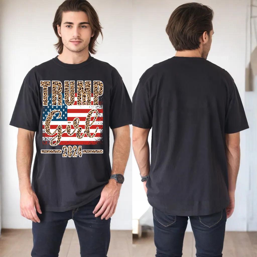 Trump Girl 2024 Leopard Print American Flag Women For Trump