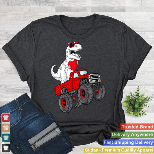 Valentines Day T Rex Riding Monster Truck Funny Toddler Boys