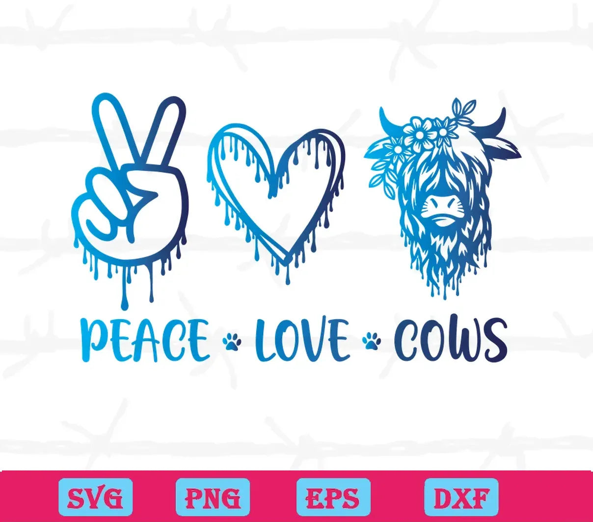 Peace Love Cows, Svg Png Dxf Eps