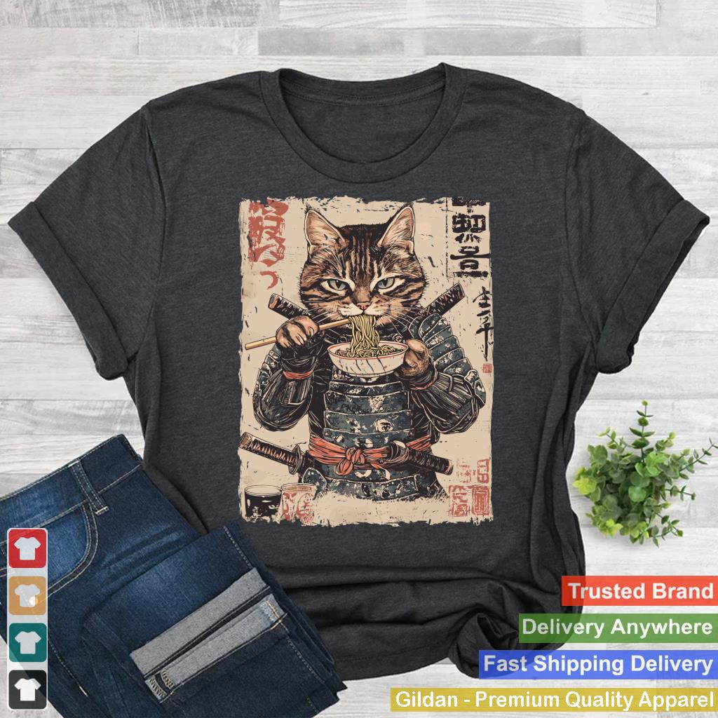 Samurai Cat Loves Ramen Funny Anime Japanese Artwork Samurai