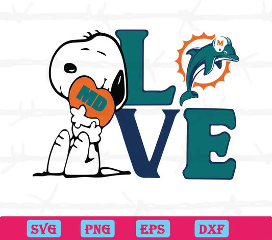 Snoopy Love Miami Dolphins, Svg Files For Crafting And Diy Projects