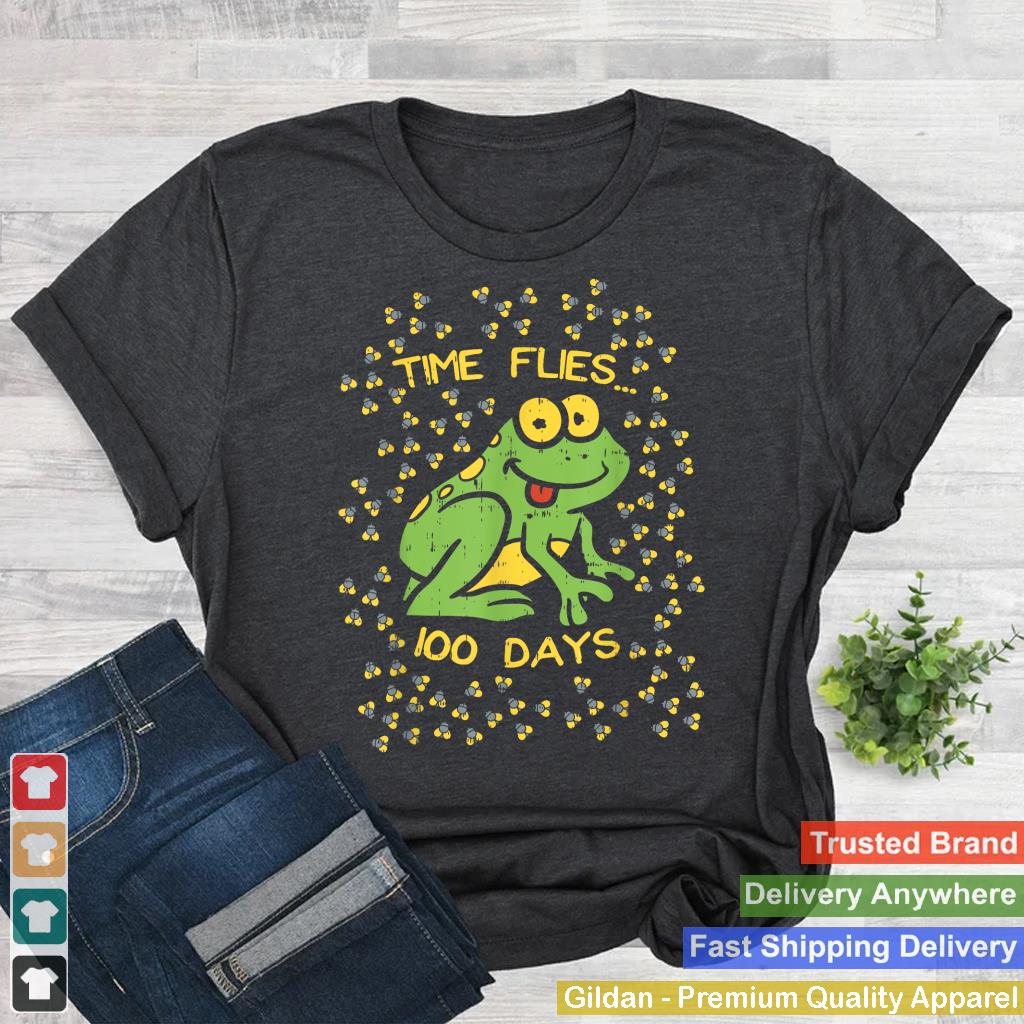 100th Day Of School Shirt 100 Days Time Flies Frog Student