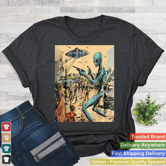 vintage ufo alien comics style sci-fi art print