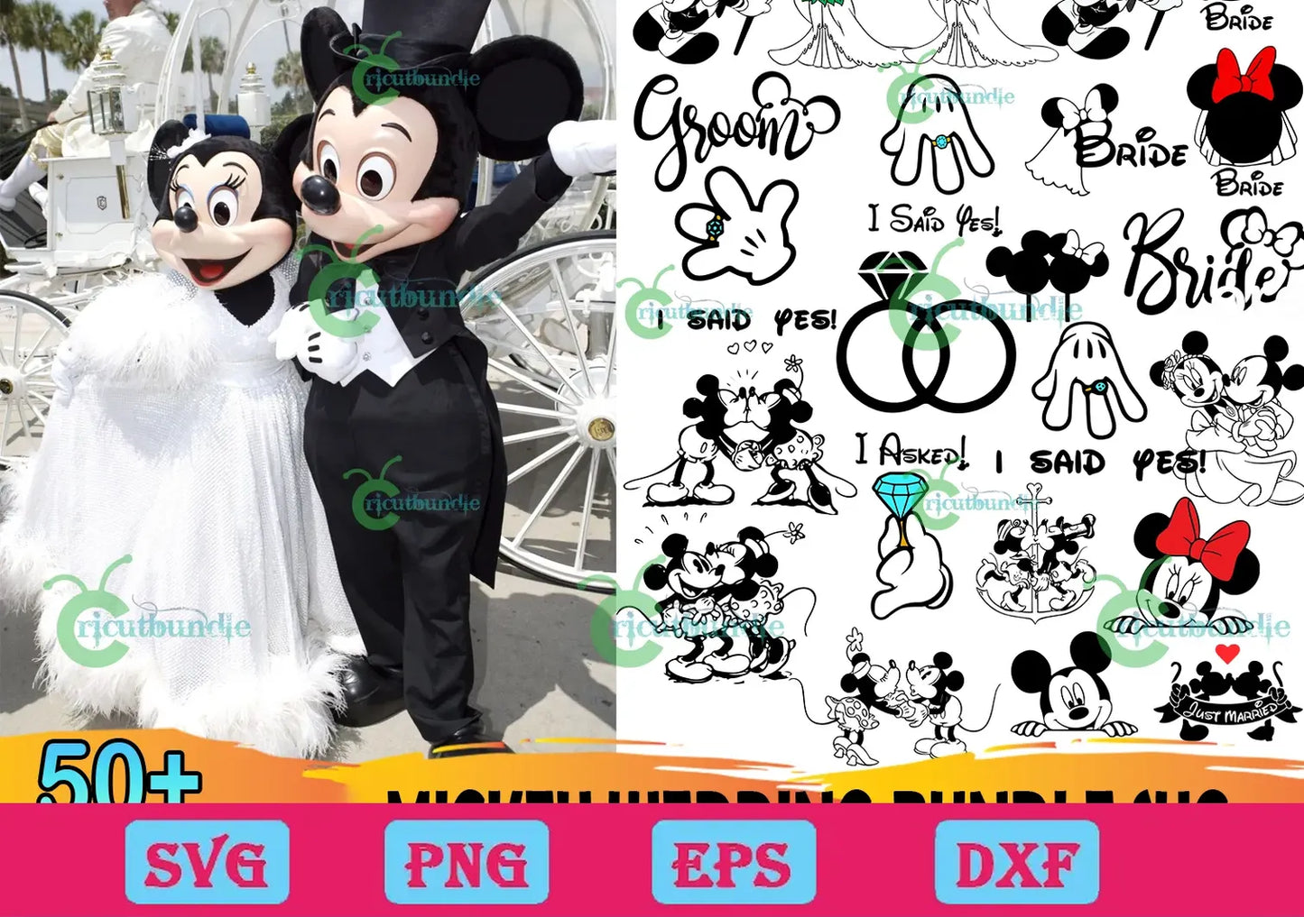 50+ Disney Mickey Wedding Party Svg Bundle