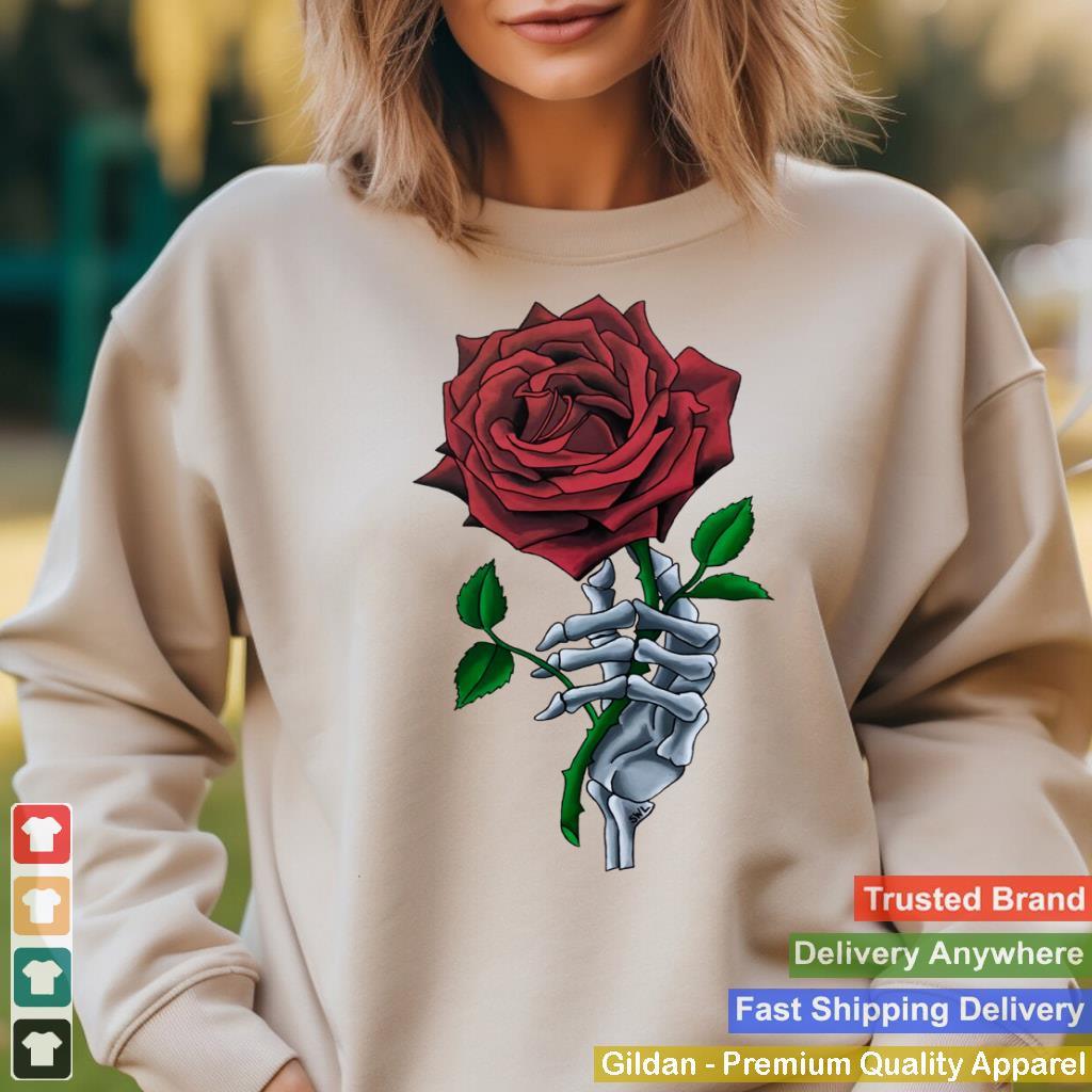 Skeleton Hand Red Rose Flower Pullover Hoodie