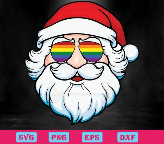 Lgbt Santa Claus Christmas Wearing Rainbow Glasses, Laser Cut Svg Files