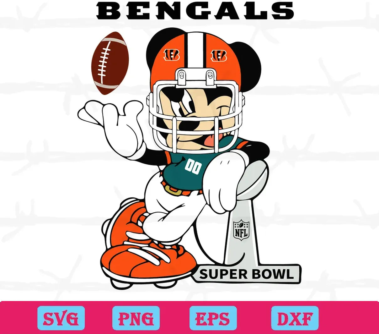 Mickey Mouse Cincinnati Bengals Football Teams, Cuttable Svg Files