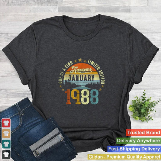 Awesome Since january 1988 Vintage 34th Birthday T Shirt