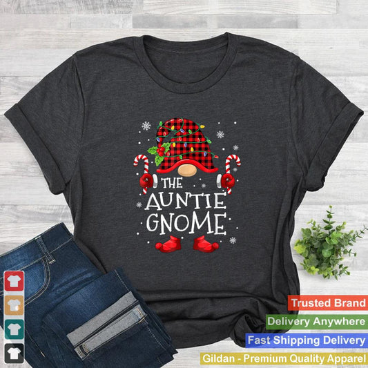 Auntie Gnome Buffalo Plaid Christmas Tree Family Xmas T Shirt 2