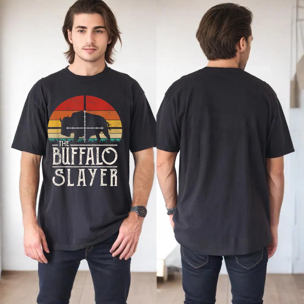 Vintage Sunset Retro Style Buffalo Hunting